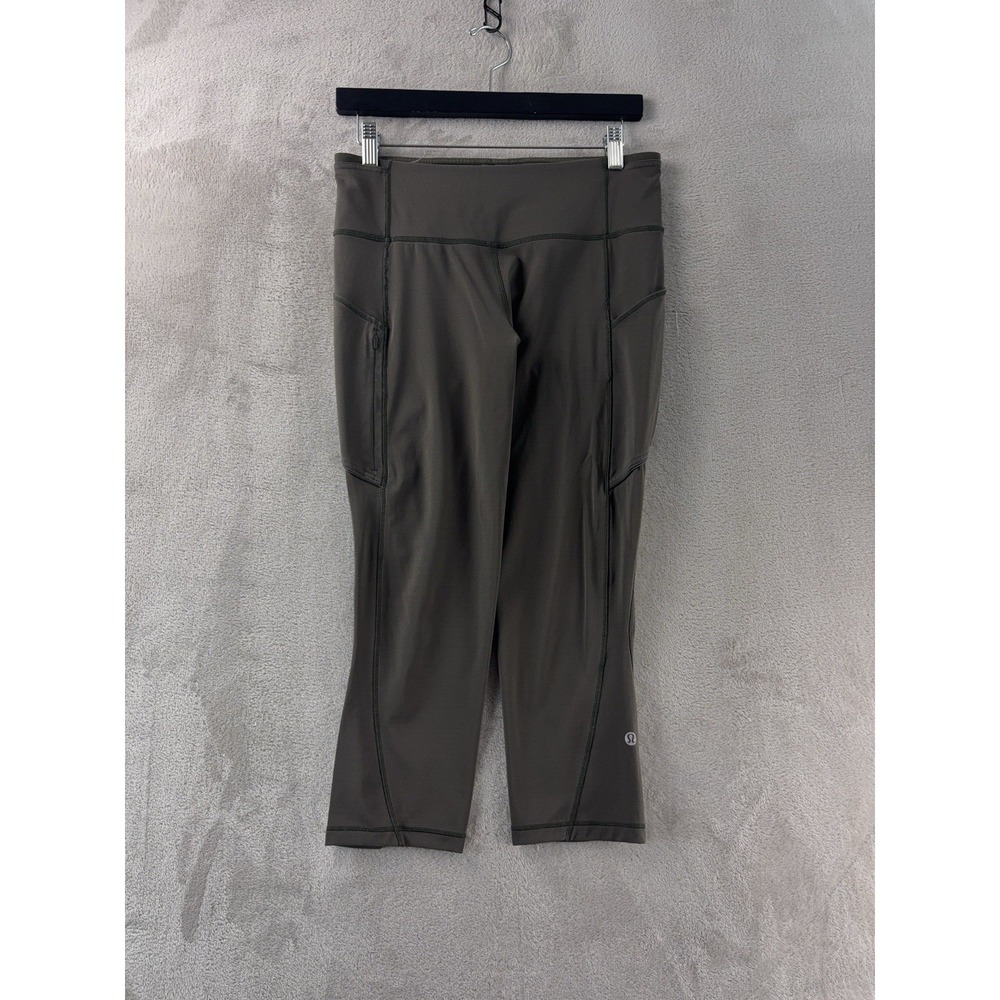 Lululemon Run On Crop Leggings Womens Size 8 Green Dark Olive Performance